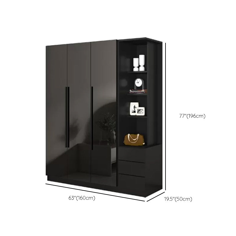 Modern Glass Doors Wardrobe Cabinet Black Bedroom Storage Cabinet
