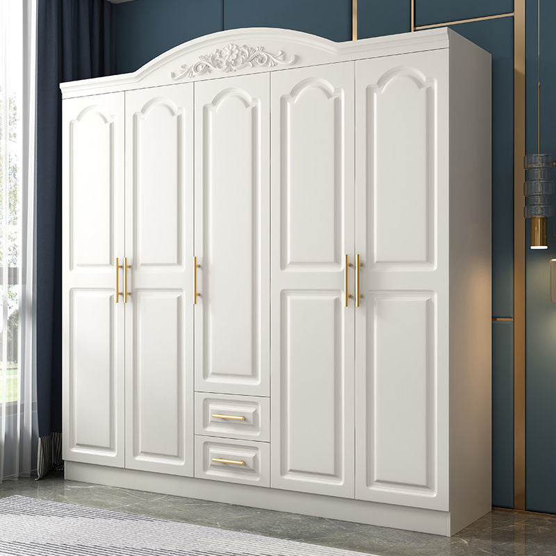 Engineered Wood Armoire Glam White Wardrobe Cabinet with 2 Drawers