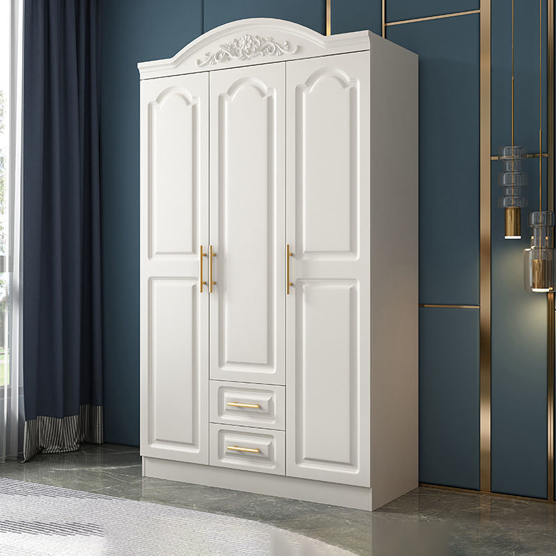Engineered Wood Armoire Glam White Wardrobe Cabinet with 2 Drawers