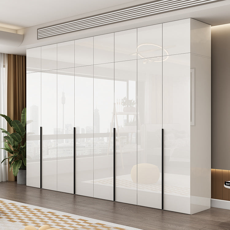 Engineered Wood Wardrobe Cabinet Modern Style White Armoire with Garment Rod