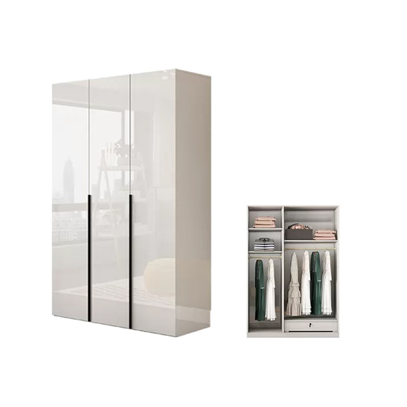 Engineered Wood Wardrobe Cabinet Modern Style White Armoire with Garment Rod