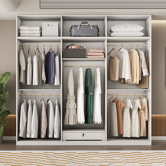 Engineered Wood Wardrobe Cabinet Modern Style White Armoire with Garment Rod