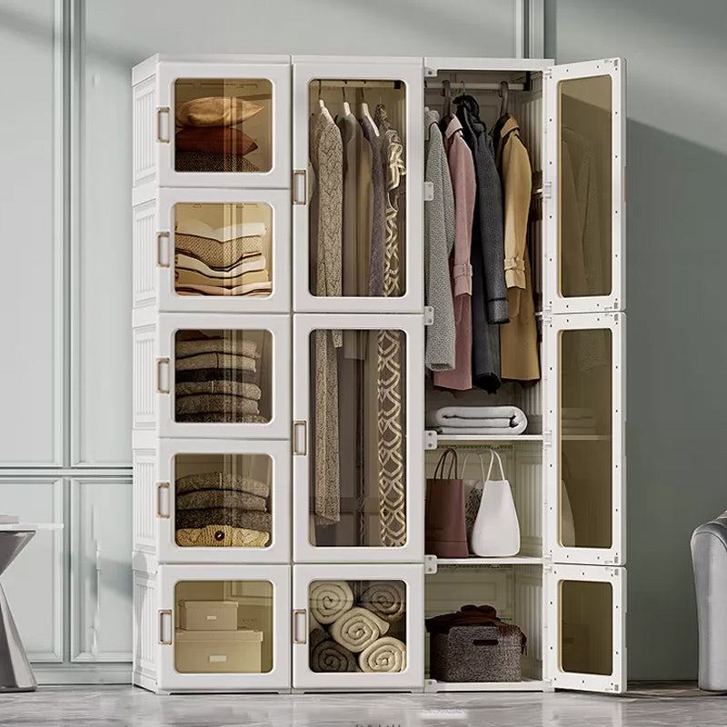 White Foldable Plastic Wardrobe Freestanding Wardrobe with Shelves