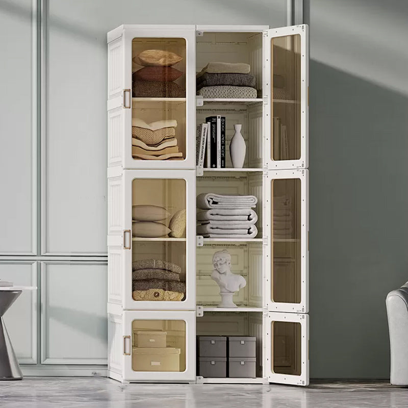 White Foldable Plastic Wardrobe Freestanding Wardrobe with Shelves