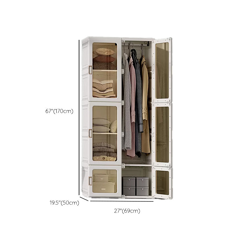 White Foldable Plastic Wardrobe Freestanding Wardrobe with Shelves