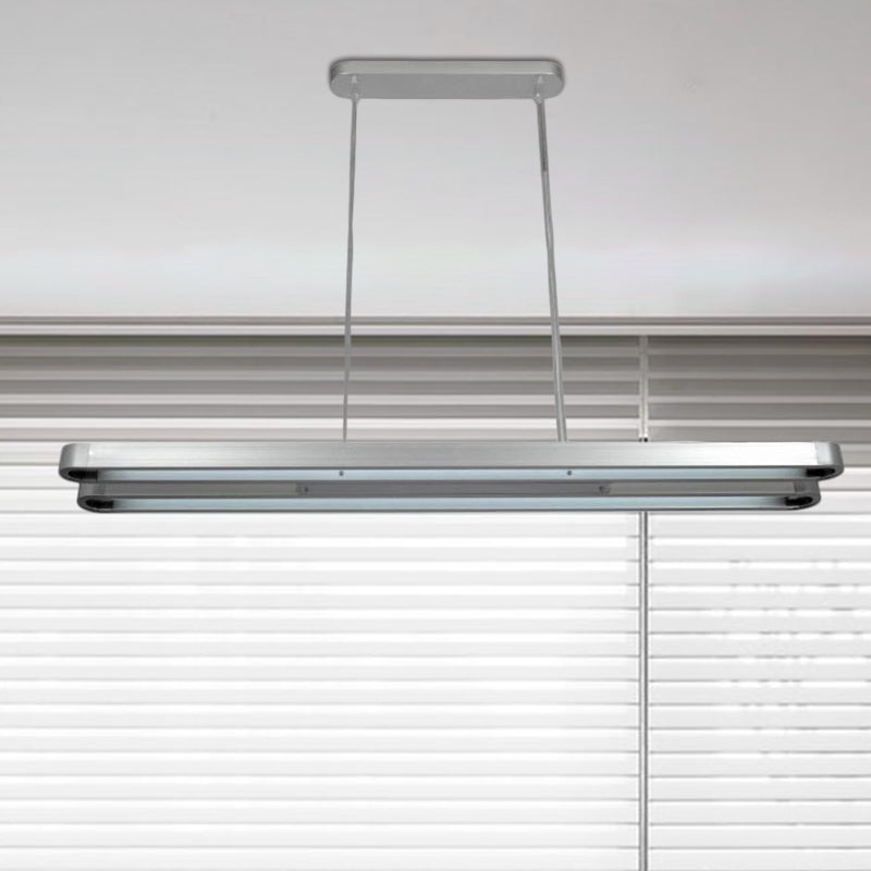 Pendentif en métal ovale allongé LED moderne LED Argent suspendu plafond Light en blanc / chaud / naturel Light