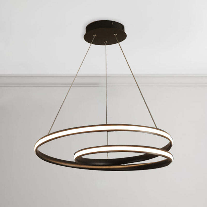 23"/31.5" Wide LED Dining Room Chandelier Light with Whirl Acrylic Shade Black/White Ceiling Pendant in Warm/White Light