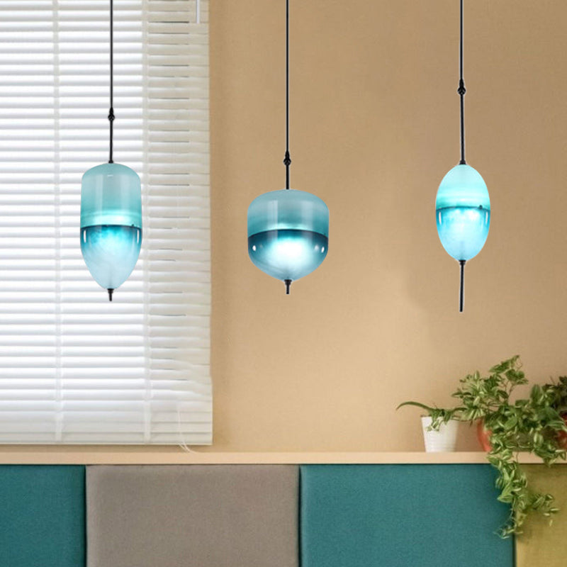 Teardrop/Drum/Cylinder Cluster Pendant Modernist Blue/White Glass 1/3 Lights Dining Room Hanging Light Fixture