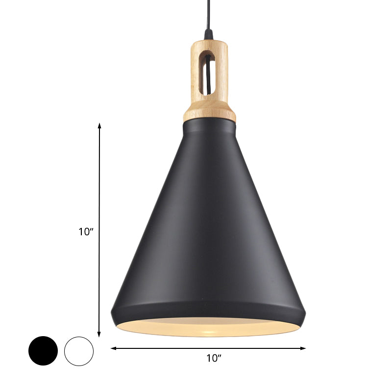 Cone/Drum Shade Aluminum Hanging Ceiling Light Modern Style 1 Light Dining Room Pendant Lighting in Black/White