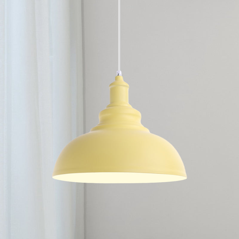 1 Bulb Bowl Hanging Fixture Industrial Stylish Pink/Yellow Metal Pendant Lamp for Living Room