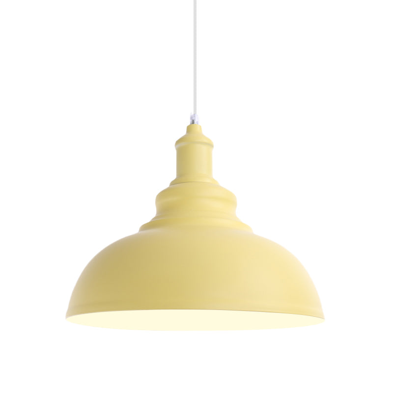 1 Bulb Bowl Hanging Fixture Industrial Stylish Pink/Yellow Metal Pendant Lamp for Living Room