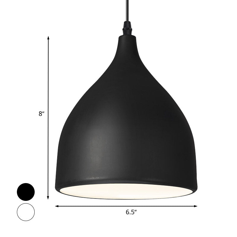 Black/White Finish Domed Hanging Lamp Modernist Style Metal 1 Bulb Kitchen Pendant Light