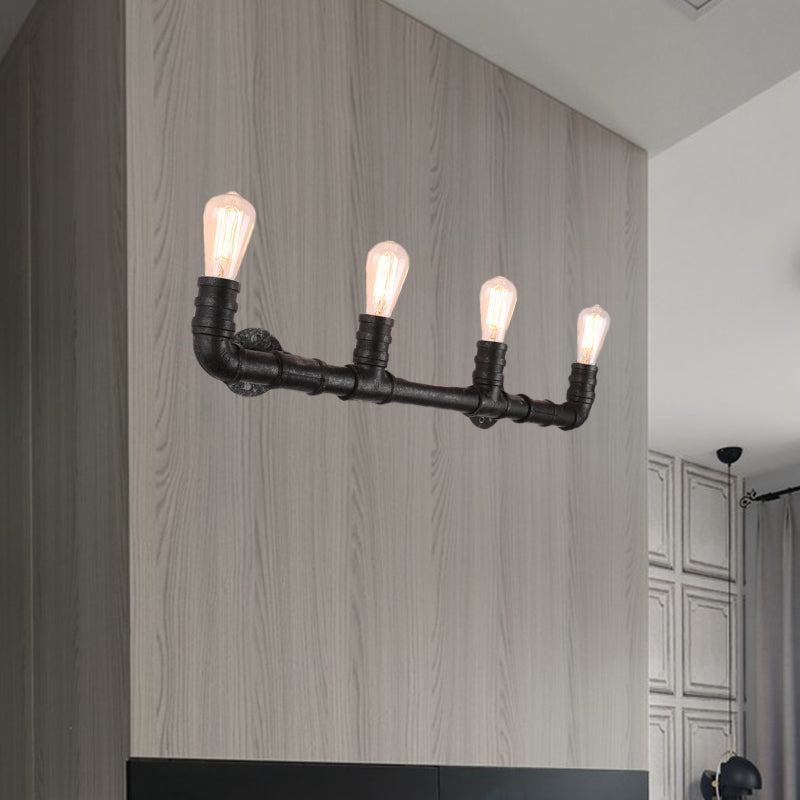 4 Bulbs Linear Wall Mount Light with Pipe Design Industrial Style Black/Bronze Wall Sconce for Kitchen