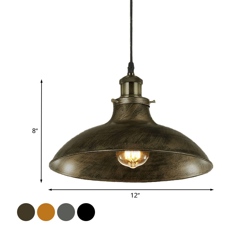 Antique Stylish Bowl Pendant Lamp 12"/14" W 1 Light Wrought Iron Hanging Fixture with Plug in Cord in Black/Grey