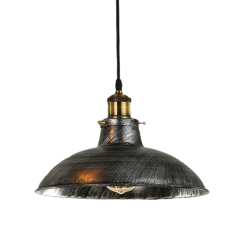 Antique Stylish Bowl Pendant Lamp 12"/14" W 1 Light Wrought Iron Hanging Fixture with Plug in Cord in Black/Grey