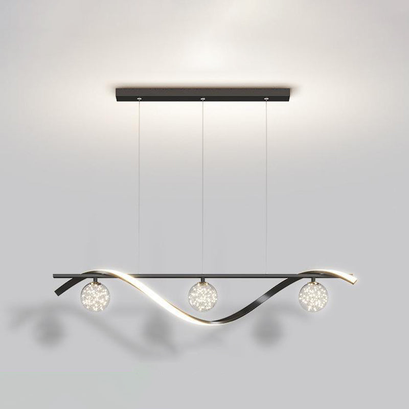Strip Shape Island Lamp LED Island Hanging Lamp with Glass Shade for Bedroom