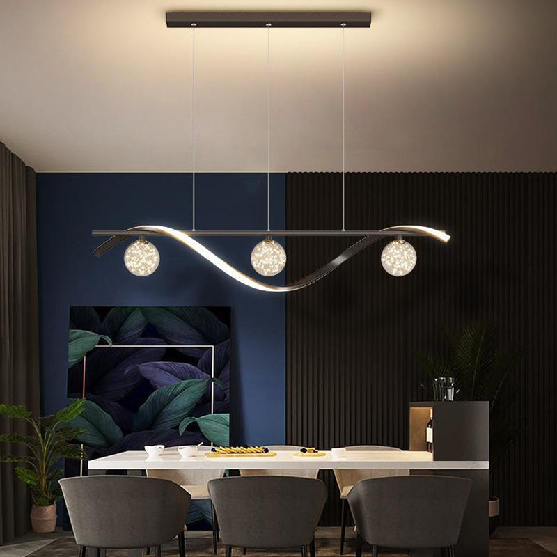Strip Shape Island Lamp LED Island Hanging Lamp with Glass Shade for Bedroom