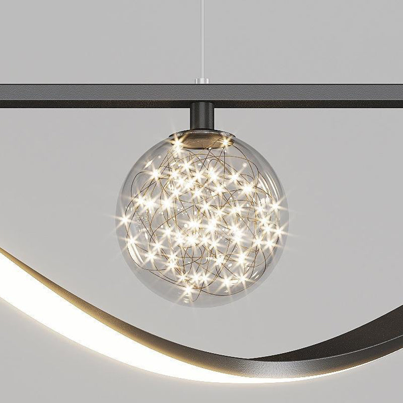 Strip Shape Island Lamp LED Island Hanging Lamp with Glass Shade for Bedroom
