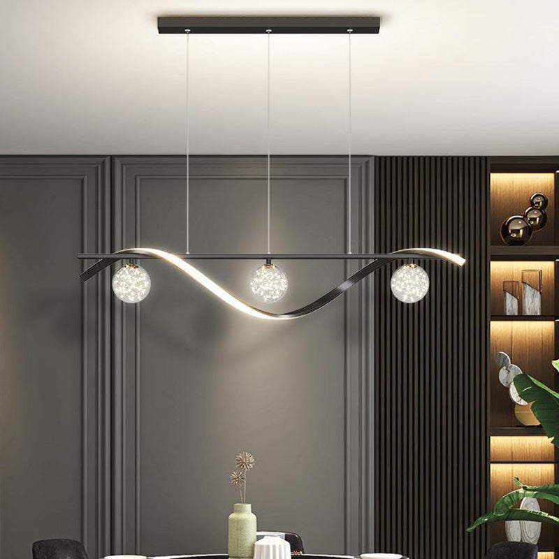 Strip Shape Island Lamp LED Island Hanging Lamp with Glass Shade for Bedroom