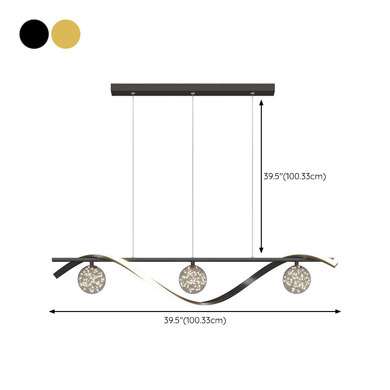 Strip Shape Island Lamp LED Island Hanging Lamp with Glass Shade for Bedroom