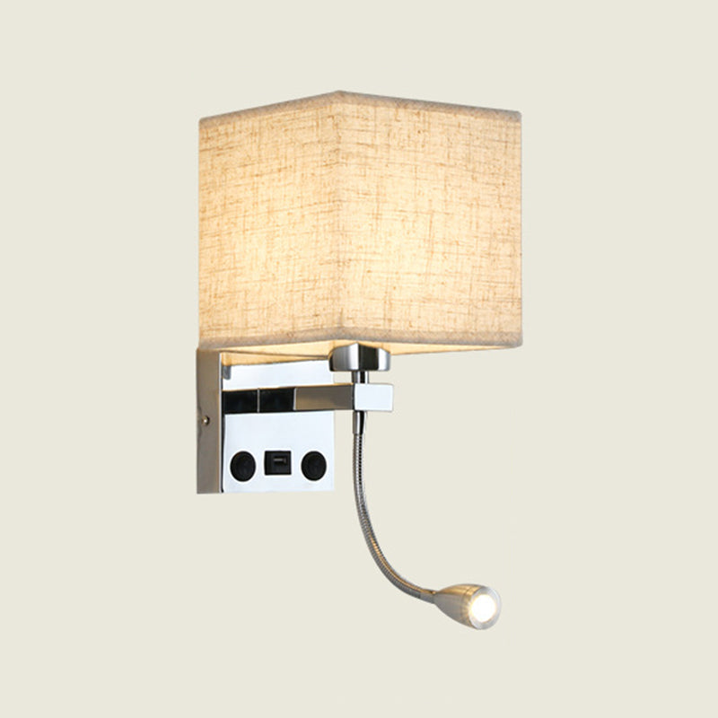 Modern Metal Wall Sconce Square Shape Wall Light with Fabric Shade for Bedroom