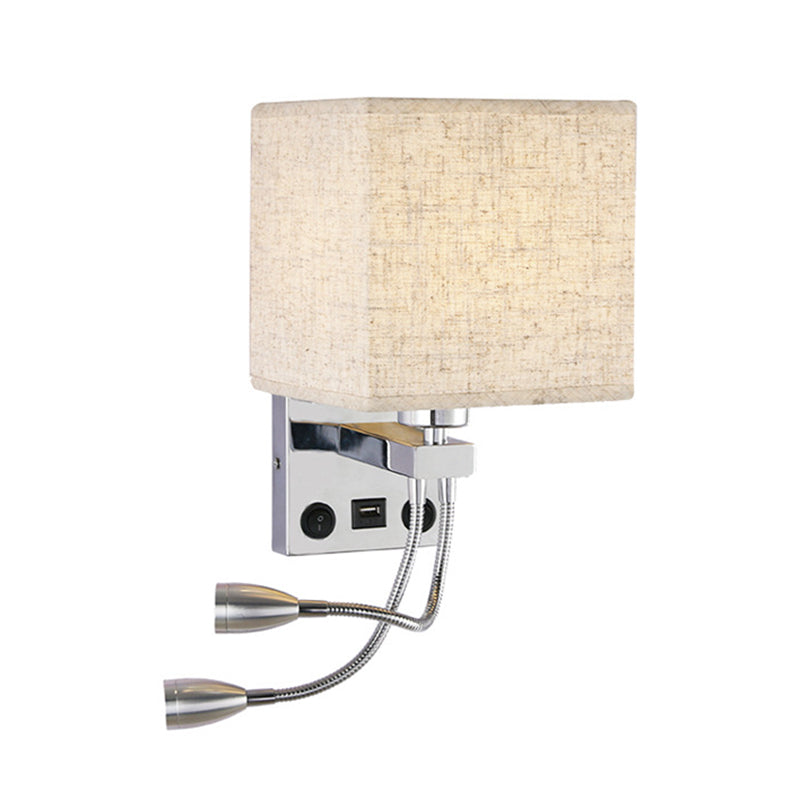 Modern Metal Wall Sconce Square Shape Wall Light with Fabric Shade for Bedroom