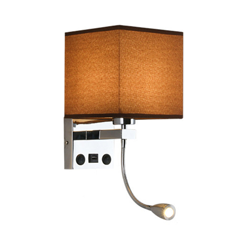Modern Metal Wall Sconce Square Shape Wall Light with Fabric Shade for Bedroom
