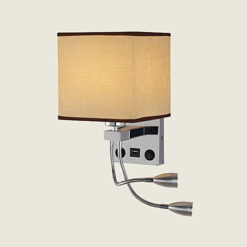 Modern Metal Wall Sconce Square Shape Wall Light with Fabric Shade for Bedroom