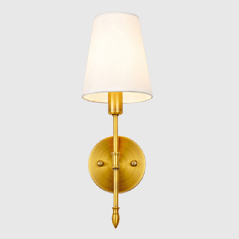 Gold Modern Metal Wall Sconce Cone Shape Wall Light with Fabric Shade for Bedroom