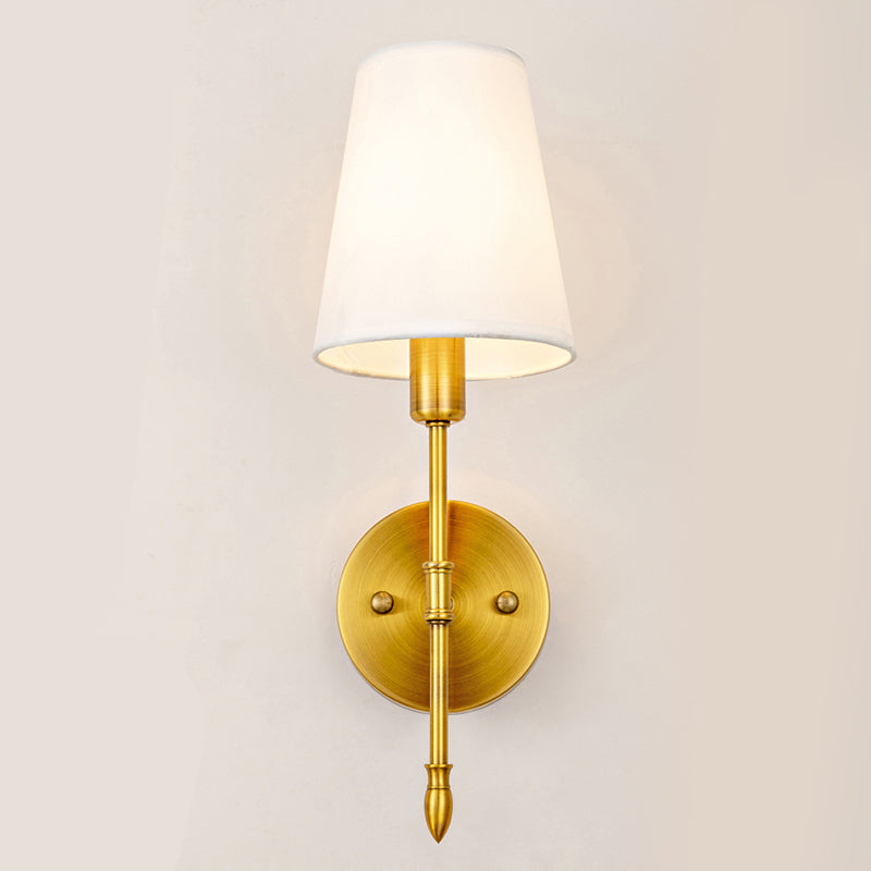 Gold Modern Metal Wall Sconce Cone Shape Wall Light with Fabric Shade for Bedroom