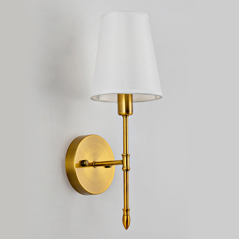 Gold Modern Metal Wall Sconce Cone Shape Wall Light with Fabric Shade for Bedroom