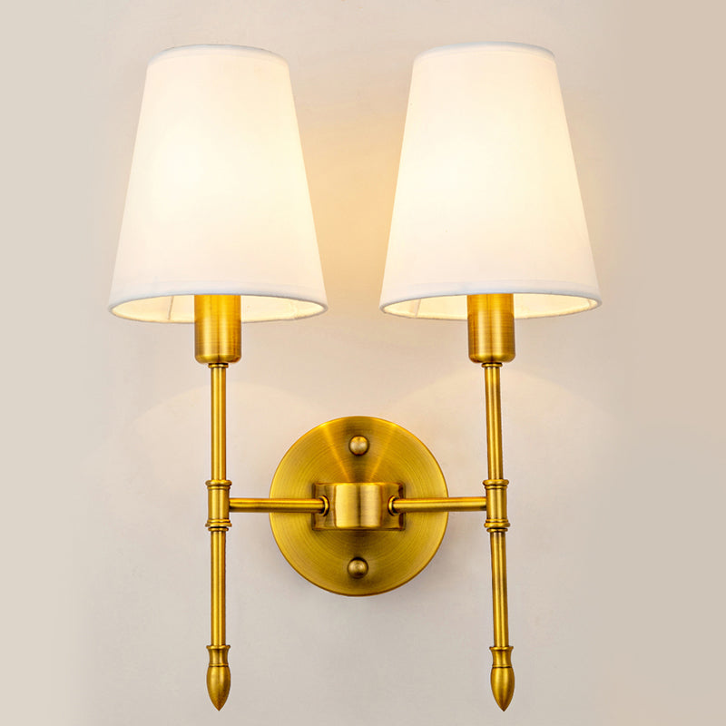 Gold Modern Metal Wall Sconce Cone Shape Wall Light with Fabric Shade for Bedroom