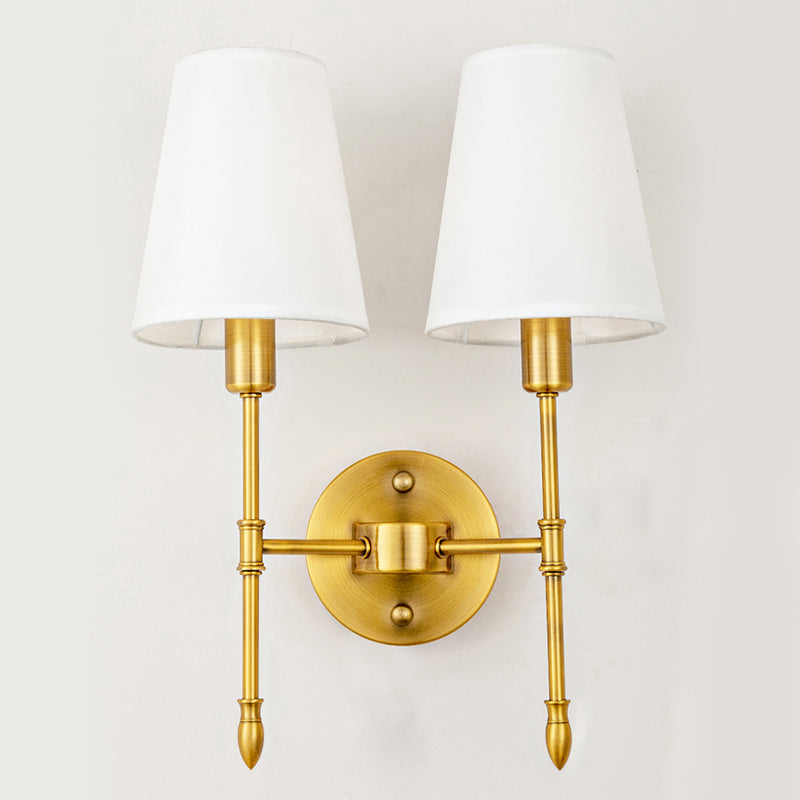 Gold Modern Metal Wall Sconce Cone Shape Wall Light with Fabric Shade for Bedroom