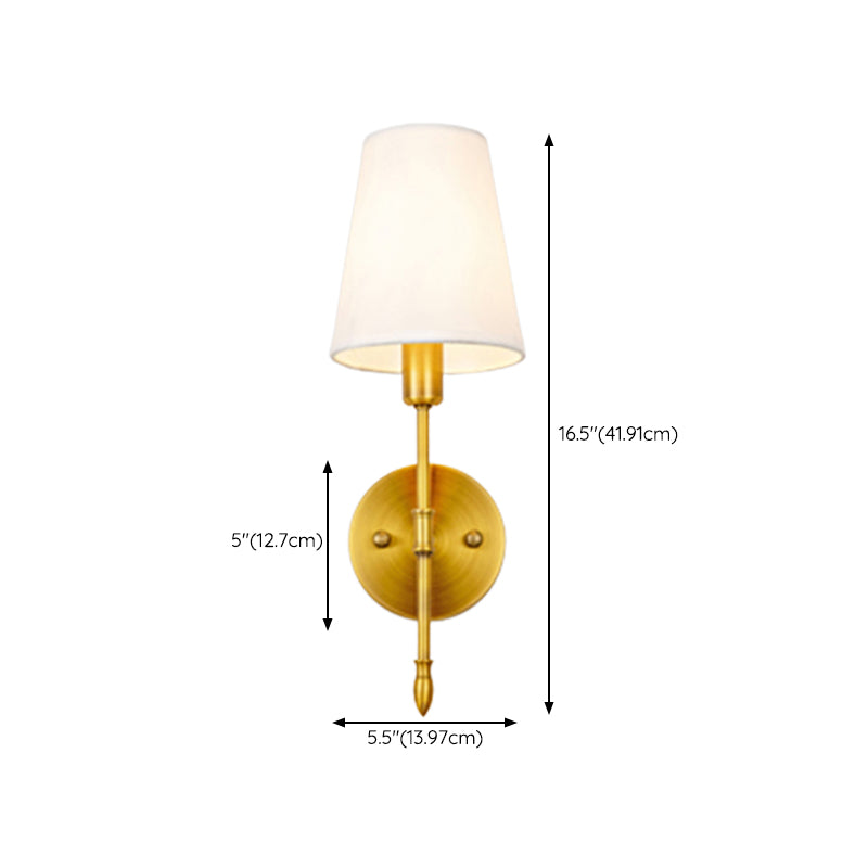 Gold Modern Metal Wall Sconce Cone Shape Wall Light with Fabric Shade for Bedroom