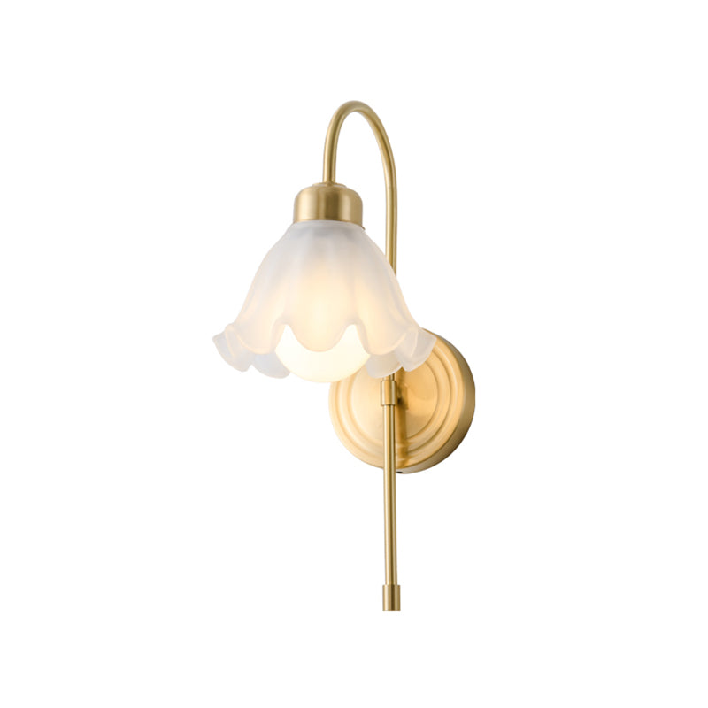 Modern Metal Wall Sconce Flower Shape Wall Light with Glass Shade for Bedroom in Gold