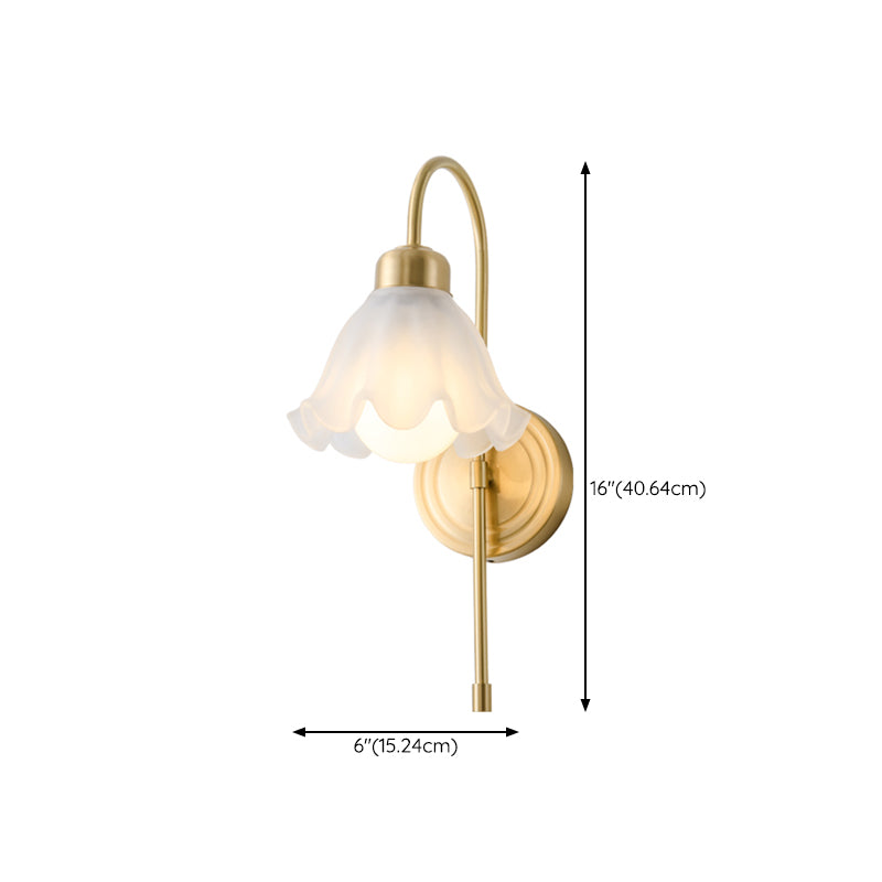 Modern Metal Wall Sconce Flower Shape Wall Light with Glass Shade for Bedroom in Gold