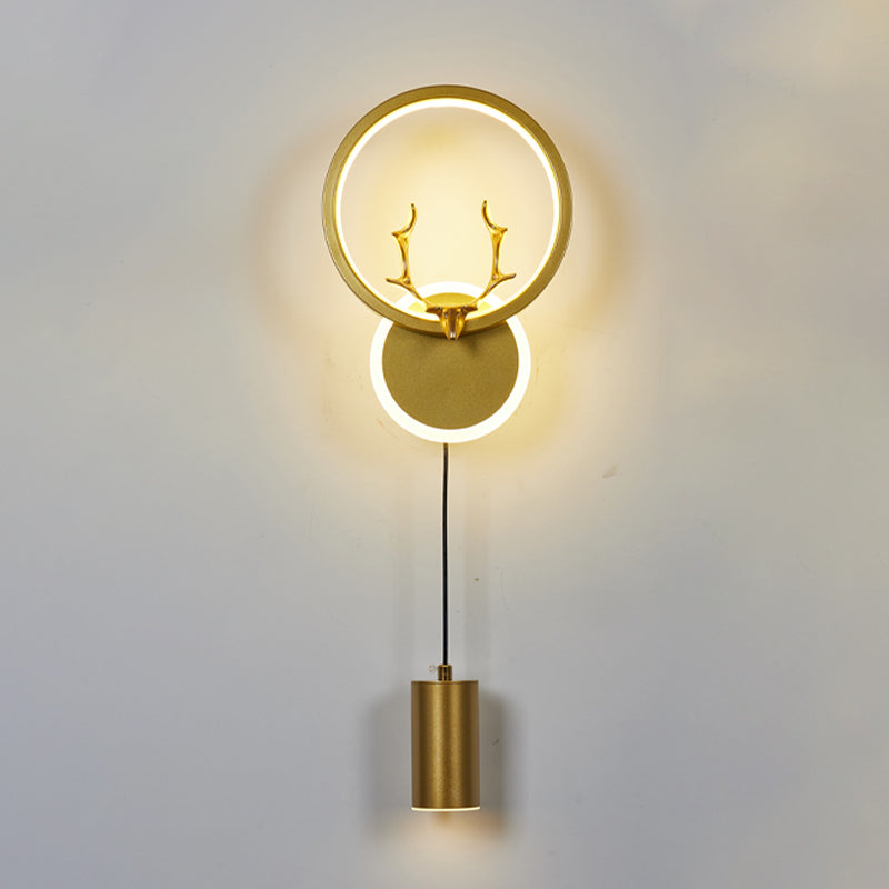 Modern LED Metal Wall Sconce Circle Shape Wall Light with Acrylic Shade for Bedroom