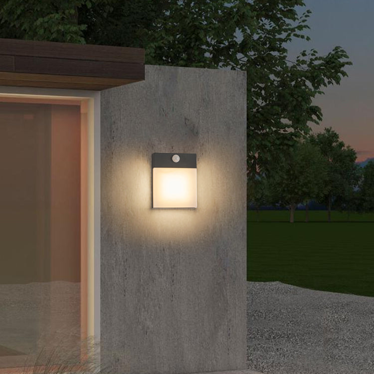 Black Modern Metal Wall Sconce Rectangle Shape Wall Light with Acrylic Shade for Courtyard