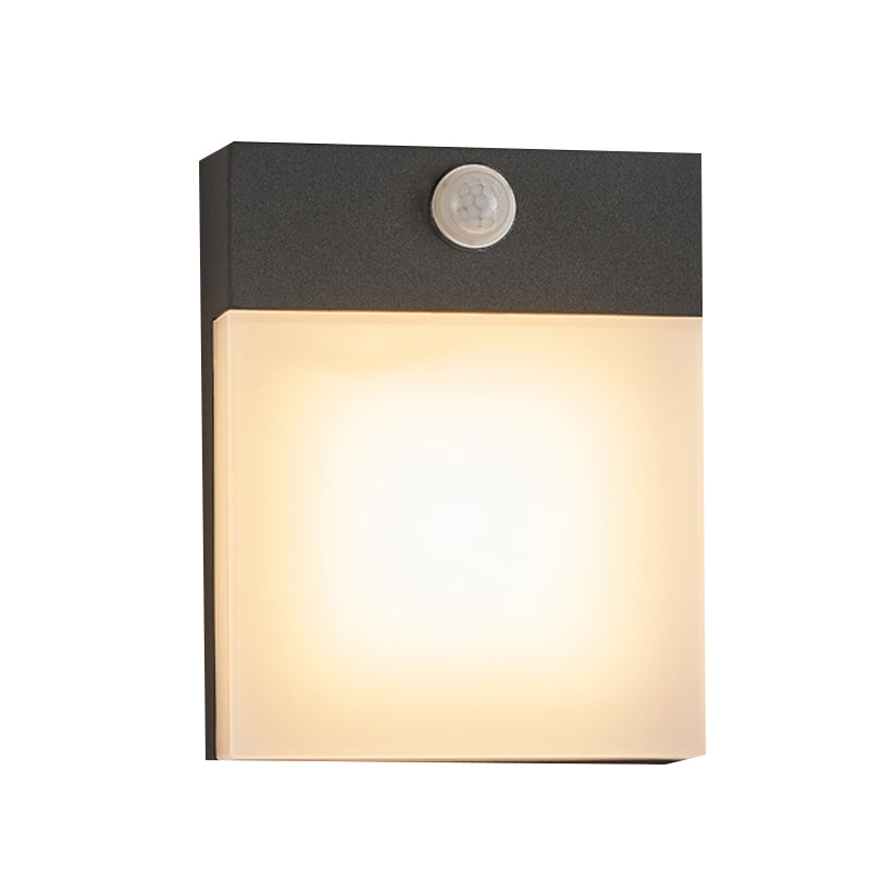 Black Modern Metal Wall Sconce Rectangle Shape Wall Light with Acrylic Shade for Courtyard