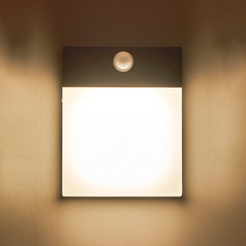 Black Modern Metal Wall Sconce Rectangle Shape Wall Light with Acrylic Shade for Courtyard
