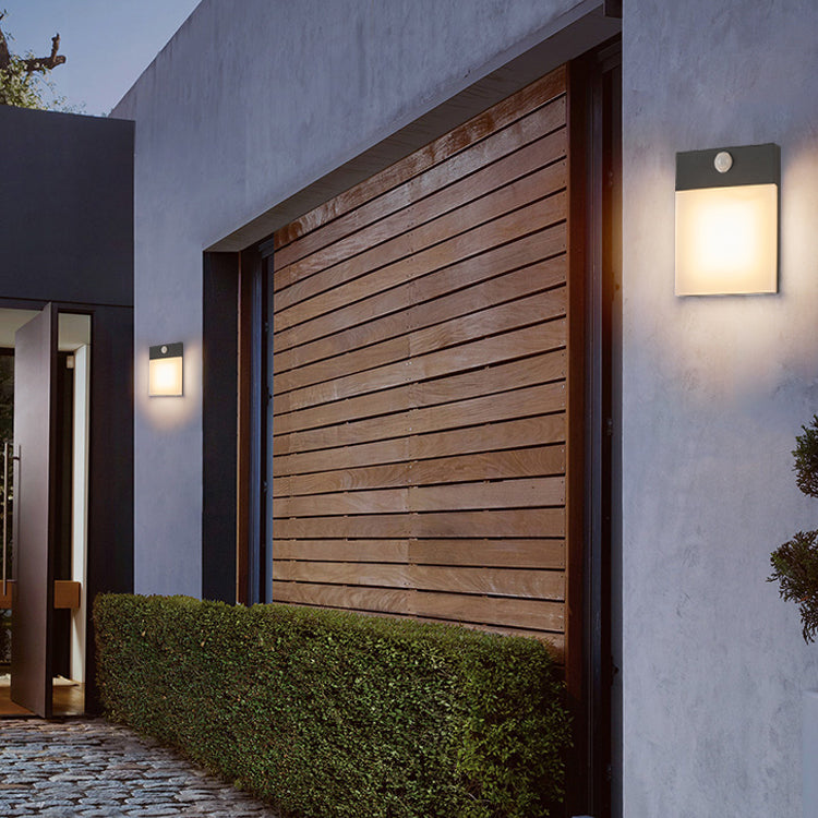 Black Modern Metal Wall Sconce Rectangle Shape Wall Light with Acrylic Shade for Courtyard