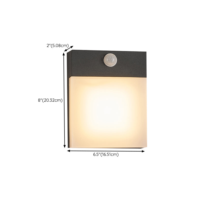 Black Modern Metal Wall Sconce Rectangle Shape Wall Light with Acrylic Shade for Courtyard