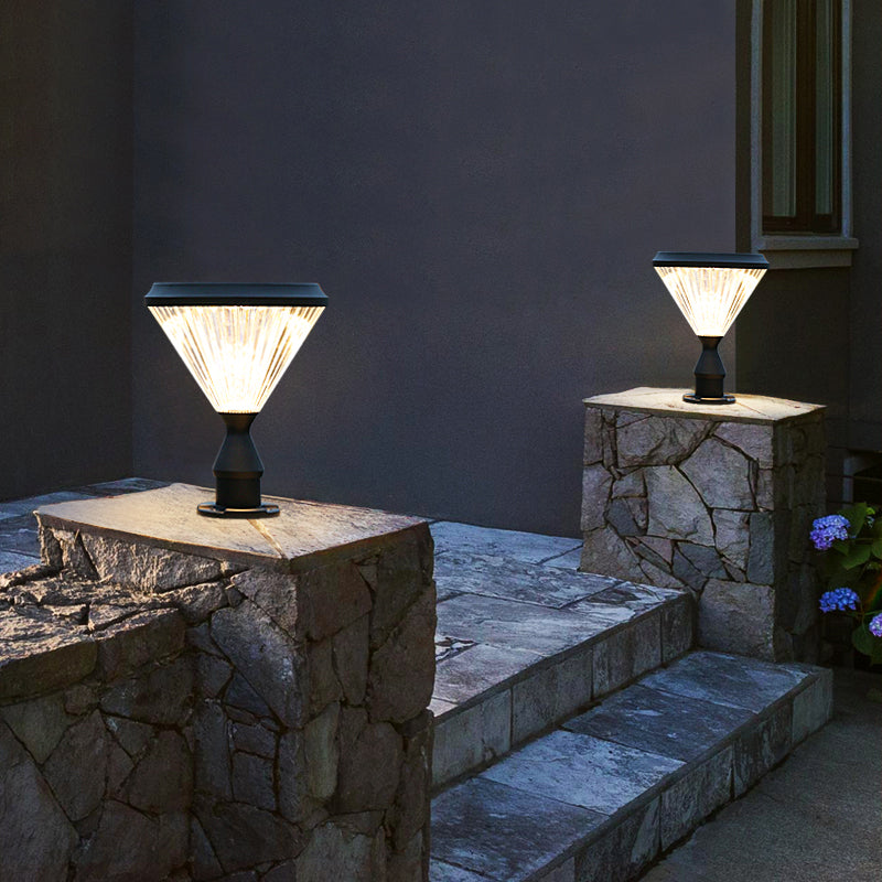 Contemporary Pillar Light with Cone Shaped Shade for Courtyard