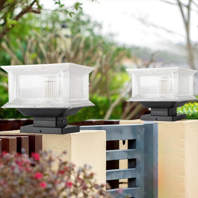 Contemporary Geometry Shape Solar Energy Pillar Lamp with Plastic Shade for Outdoor