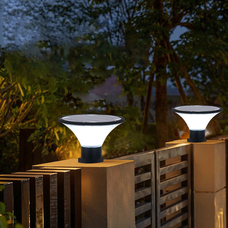 Contemporary Geometry Shape Solar Energy Pillar Lamp with Plastic Shade for Outdoor