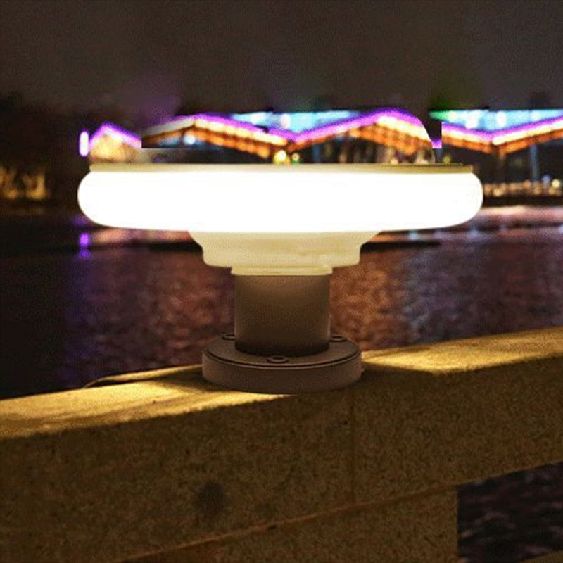 Contemporary Geometry Shape Solar Energy Pillar Lamp with Plastic Shade for Outdoor