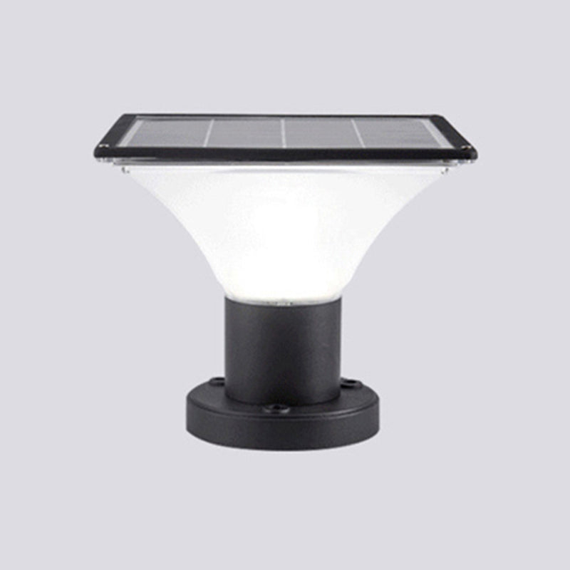 Contemporary Geometry Shape Solar Energy Pillar Lamp with Plastic Shade for Outdoor