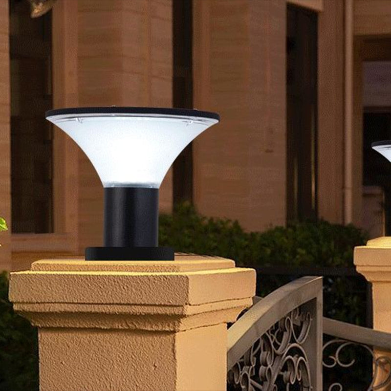 Contemporary Geometry Shape Solar Energy Pillar Lamp with Plastic Shade for Outdoor