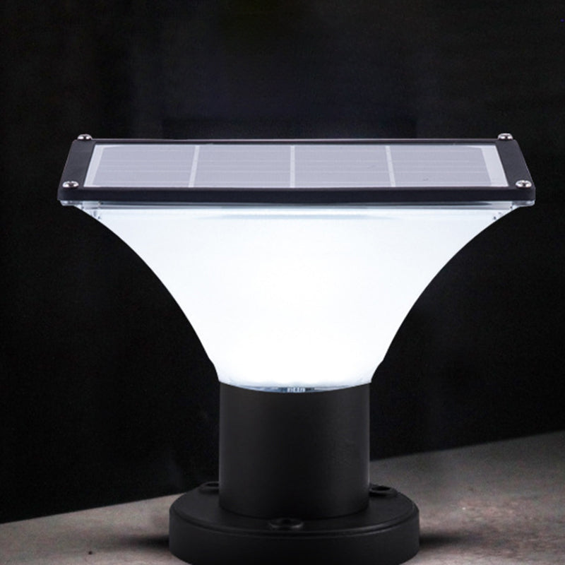Contemporary Geometry Shape Solar Energy Pillar Lamp with Plastic Shade for Outdoor