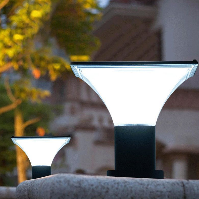 Contemporary Geometry Shape Solar Energy Pillar Lamp with Plastic Shade for Outdoor